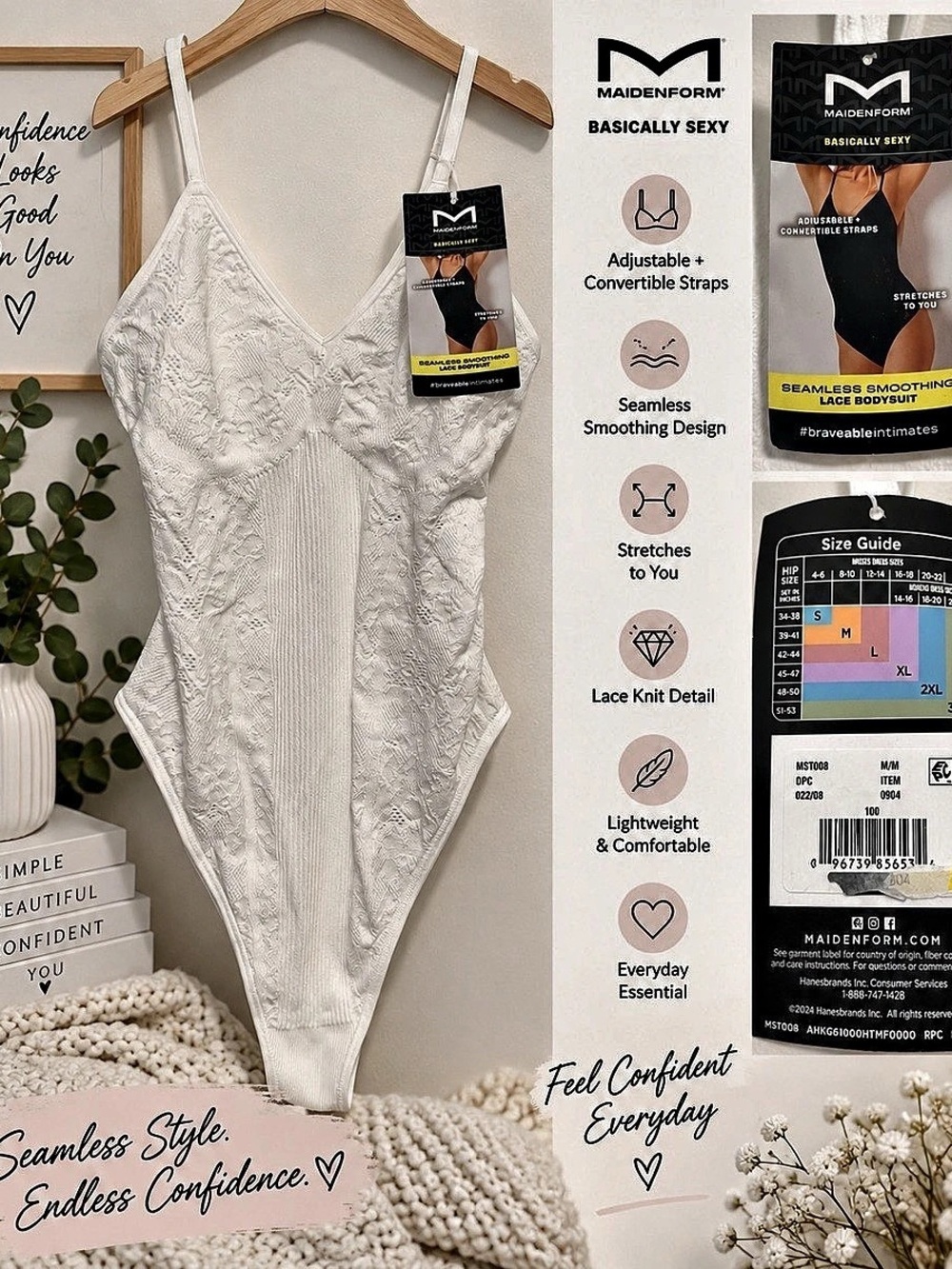 Maidenform Basically Sexy Seamless Smoothing Lace Bodysuit Lace Bodysuit White